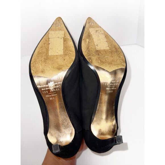 Ted Baker Millae Bootie Heels Black Suede Gold Zipper Stiletto Pointed 38.5/6 - Picture 13 of 16